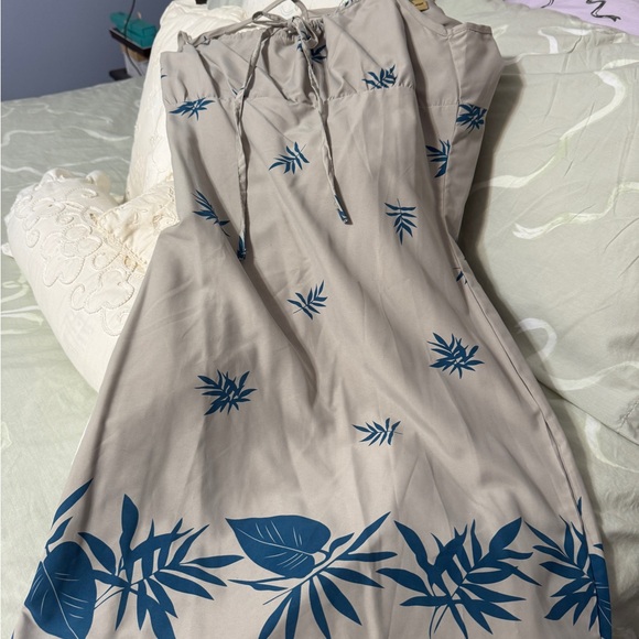Coconut Pier Dresses & Skirts - Elegant Grey and Blue Leaf Print SunDress